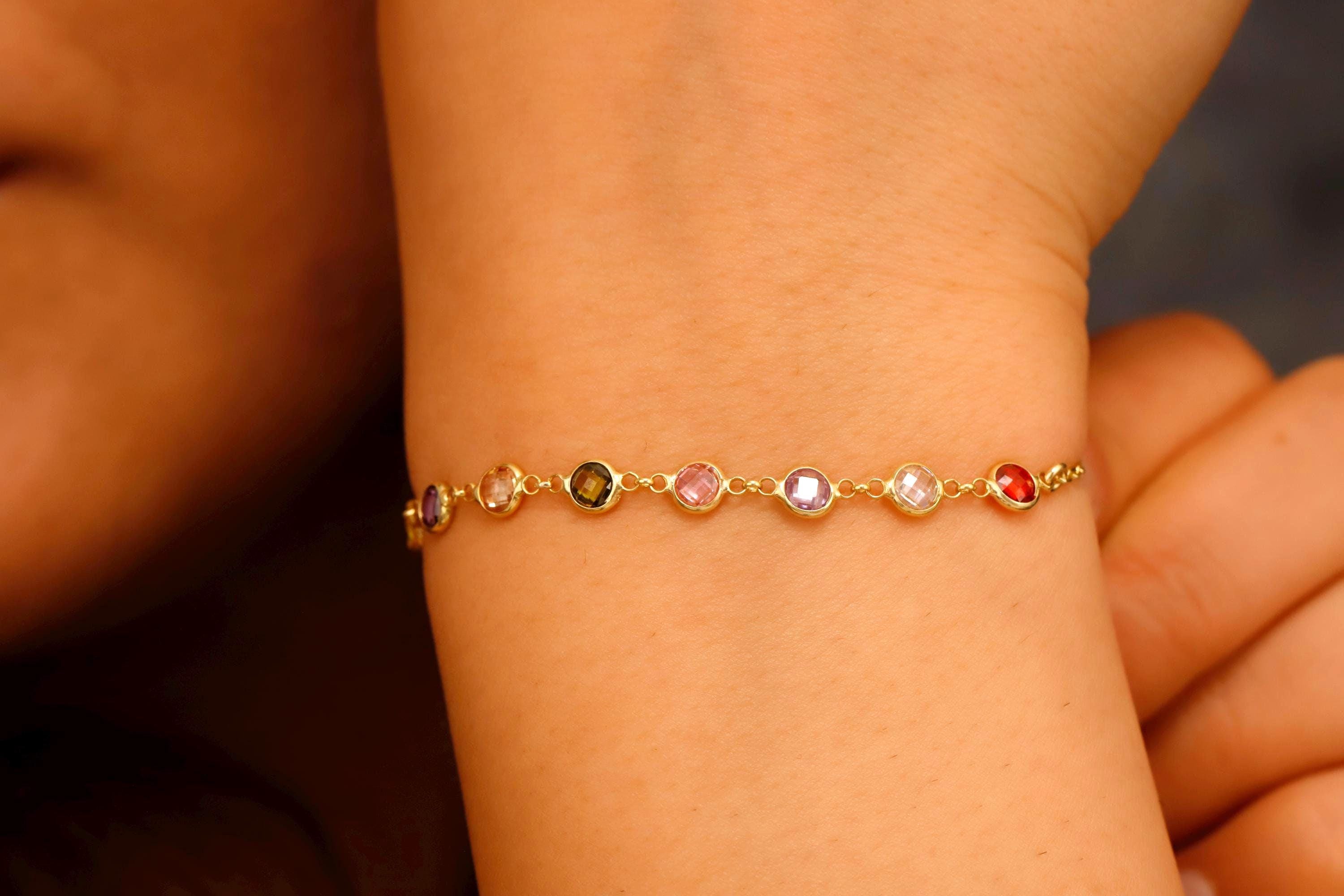 14K Gold Vermeil Colorful Natural Stone Bracelet