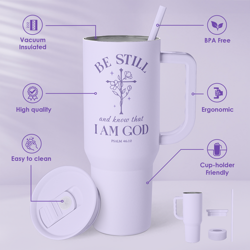 Christian Gift for Women - Insulated Stainless Steel Tumbler with Handle and Straw - Religious Inspirational Gifts for Birthday Christmas, 40oz